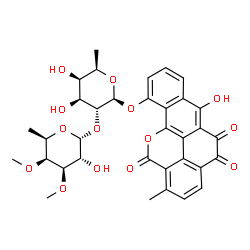 ChemSpider 2D Image | 6-Hydroxy-1-methyl-4,5,12-trioxo-5,12-dihydro-4H-benzo[h]naphtho[8,1,2-cde]chromen-10-yl 6-deoxy-2-O-(6-deoxy-3,4-di-O-methyl-alpha-D-galactopyranosyl)-beta-D-galactopyranoside | C34H34O14