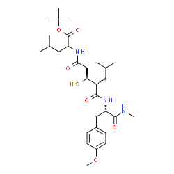 ChemSpider 2D Image | 2-Methyl-2-propanyl 2-{[(3S,4S)-4-{[(2S)-3-(4-methoxyphenyl)-1-(methylamino)-1-oxo-2-propanyl]carbamoyl}-6-methyl-3-sulfanylheptanoyl]amino}-4-methylpentanoate | C30H49N3O6S