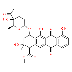 ChemSpider 2D Image | Methyl (1R,2R,4S)-4-{[(2R,5S,6S)-5-acetyl-5-hydroxy-6-methyltetrahydro-2H-pyran-2-yl]oxy}-2,5,7-trihydroxy-2-methyl-6,11-dioxo-1,2,3,4,6,11-hexahydro-1-tetracenecarboxylate | C29H30O11