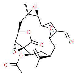 ChemSpider 2D Image | (1S,2S,4S,10R,12R,14R,15R)-7-Formyl-4-isopropenyl-12-methyl-17-oxo-11,16,18,19-tetraoxapentacyclo[12.2.2.1~6,9~.0~1,15~.0~10,12~]nonadeca-6,8-dien-2-yl acetate | C22H24O8