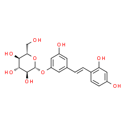 ChemSpider 2D Image | 3-[(E)-2-(2,4-Dihydroxyphenyl)vinyl]-5-hydroxyphenyl beta-L-glucopyranoside | C20H22O9