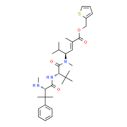 ChemSpider 2D Image | N,beta,beta-Trimethyl-L-phenylalanyl-N-[(3S,4E)-2,5-dimethyl-6-oxo-6-(2-thienylmethoxy)-4-hexen-3-yl]-N,3-dimethyl-L-valinamide | C32H47N3O4S