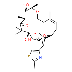 ChemSpider 2D Image | (4Z,7S,11S,14R,15R,16R)-11,15-Dihydroxy-4,12,12,14,16-pentamethyl-7-[(1E)-1-(2-methyl-1,3-thiazol-4-yl)-1-propen-2-yl]-1,8-dioxacyclohexadec-4-ene-9,13-dione | C26H39NO6S