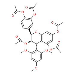 ChemSpider 2D Image | (2R,3R,4S)-2-(3,4-Diacetoxyphenyl)-4-(2,4,6-trimethoxyphenyl)-3,4-dihydro-2H-chromene-3,5,7-triyl triacetate | C34H34O14