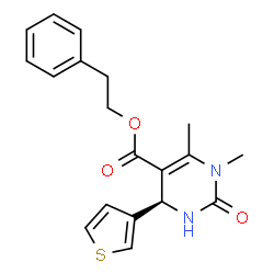 ChemSpider 2D Image | 2-Phenylethyl (4R)-1,6-dimethyl-2-oxo-4-(3-thienyl)-1,2,3,4-tetrahydro-5-pyrimidinecarboxylate | C19H20N2O3S