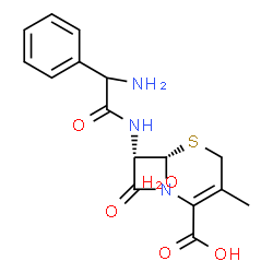 ChemSpider 2D Image | (6S,7S)-7-{[Amino(phenyl)acetyl]amino}-3-methyl-8-oxo-5-thia-1-azabicyclo[4.2.0]oct-2-ene-2-carboxylic acid hydrate (1:1) | C16H19N3O5S
