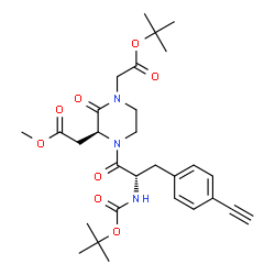 ChemSpider 2D Image | Methyl 2-methyl-2-propanyl 2,2'-[(3S)-4-(4-ethynyl-N-{[(2-methyl-2-propanyl)oxy]carbonyl}-L-phenylalanyl)-2-oxo-1,3-piperazinediyl]diacetate | C29H39N3O8