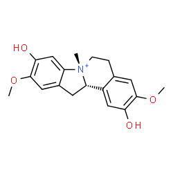 ChemSpider 2D Image | (7R,12aS)-2,9-Dihydroxy-3,10-dimethoxy-7-methyl-5,6,12,12a-tetrahydroindolo[2,1-a]isoquinolinium | C19H22NO4