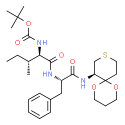 ChemSpider 2D Image | N-{[(2-Methyl-2-propanyl)oxy]carbonyl}-D-isoleucyl-N-[(7R)-1,5-dioxa-9-thiaspiro[5.5]undec-7-yl]-L-phenylalaninamide | C28H43N3O6S