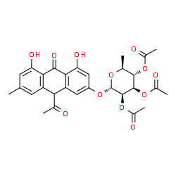 ChemSpider 2D Image | 9-Acetyl-4,5-dihydroxy-7-methyl-10-oxo-9,10-dihydro-2-anthracenyl 2,3,4-tri-O-acetyl-6-deoxy-alpha-L-mannopyranoside | C29H30O12