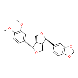 ChemSpider 2D Image | 5-[(1R,3aR,4S,6aR)-4-(3,4-Dimethoxyphenyl)tetrahydro-1H,3H-furo[3,4-c]furan-1-yl]-1,3-benzodioxole | C21H22O6
