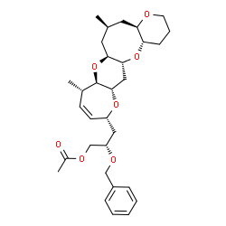 ChemSpider 2D Image | (2S)-2-(Benzyloxy)-3-[(4aR,6S,7aS,8aR,9S,12R,13aS,14aR,15aS)-6,9-dimethyl-2,3,4a,5,6,7,7a,8a,9,12,13a,14,14a,15a-tetradecahydro-1H-oxepino[2',3':5,6]pyrano[3,2-b]pyrano[2,3-g]oxocin-12-yl]propyl aceta
te | C31H44O7