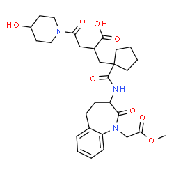 ChemSpider 2D Image | 4-(4-Hydroxy-1-piperidinyl)-2-[(1-{[1-(2-methoxy-2-oxoethyl)-2-oxo-2,3,4,5-tetrahydro-1H-1-benzazepin-3-yl]carbamoyl}cyclopentyl)methyl]-4-oxobutanoic acid | C29H39N3O8