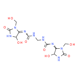 ChemSpider 2D Image | 1,1'-Methylenebis{3-[(4E)-5-hydroxy-3-(hydroxymethyl)-2-oxo-4-imidazolidinylidene]urea} | C11H16N8O8