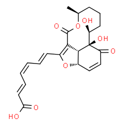 ChemSpider 2D Image | (2E,4Z,6E)-7-[(5S,9S,9aS,12aS,12bS)-9,9a-Dihydroxy-5-methyl-3,10-dioxo-6,7,8,9,9a,10,12a,12b-octahydro-3H,5H-furo[2,3,4-mn][3]benzoxecin-2-yl]-2,4,6-heptatrienoic acid | C22H24O8