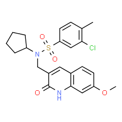 ChemSpider 2D Image | 3-Chloro-N-cyclopentyl-N-[(7-methoxy-2-oxo-1,2-dihydro-3-quinolinyl)methyl]-4-methylbenzenesulfonamide | C23H25ClN2O4S