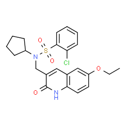 ChemSpider 2D Image | 2-Chloro-N-cyclopentyl-N-[(6-ethoxy-2-oxo-1,2-dihydro-3-quinolinyl)methyl]benzenesulfonamide | C23H25ClN2O4S