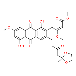 ChemSpider 2D Image | Methyl (2E)-4-{1,5-dihydroxy-7-methoxy-3-[4-(2-methyl-1,3-dioxolan-2-yl)-3-oxobutyl]-9,10-dioxo-9,10-dihydro-2-anthracenyl}-3-methoxy-2-butenoate | C29H30O11