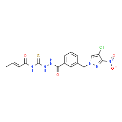 ChemSpider 2D Image | (2E)-N-[(2-{3-[(4-Chloro-3-nitro-1H-pyrazol-1-yl)methyl]benzoyl}hydrazino)carbonothioyl]-2-butenamide | C16H15ClN6O4S