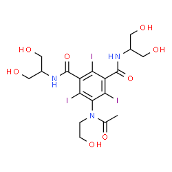 ChemSpider 2D Image | 5-[Acetyl(2-hydroxyethyl)amino]-N,N'-bis(1,3-dihydroxy-2-propanyl)-2,4,6-triiodoisophthalamide | C18H24I3N3O8