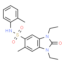 ChemSpider 2D Image | 1,3-diethyl-6-methyl-N-(2-methylphenyl)-2-oxo-5-benzimidazolesulfonamide | C19H23N3O3S
