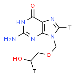 ChemSpider 2D Image | 2-Amino-9-({[2-hydroxy(2-~3~H_1_)ethyl]oxy}methyl)(8-~3~H)-1,9-dihydro-6H-purin-6-one | C8H9T2N5O3