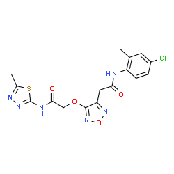 ChemSpider 2D Image | 2-[(4-{2-[(4-Chloro-2-methylphenyl)amino]-2-oxoethyl}-1,2,5-oxadiazol-3-yl)oxy]-N-(5-methyl-1,3,4-thiadiazol-2-yl)acetamide | C16H15ClN6O4S