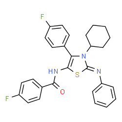 ChemSpider 2D Image | N-[(2Z)-3-Cyclohexyl-4-(4-fluorophenyl)-2-(phenylimino)-2,3-dihydro-1,3-thiazol-5-yl]-4-fluorobenzamide | C28H25F2N3OS