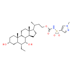 ChemSpider 2D Image | (3R)-3-[(3R,5S,6R,7R,8S,10S,13R,14S,17S)-6-Ethyl-3,7-dihydroxy-10,13-dimethylhexadecahydro-1H-cyclopenta[a]phenanthren-17-yl]butyl [(1-methyl-1H-pyrazol-4-yl)sulfonyl]carbamate (non-preferred name) | C30H49N3O6S