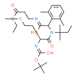 ChemSpider 2D Image | Ethyl N-{(2,6-dimethylphenyl)[(2-methyl-2-butanyl)(N-{[(2-methyl-2-propanyl)oxy]carbonyl}methionyl)amino]acetyl}-beta-alaninate | C30H49N3O6S