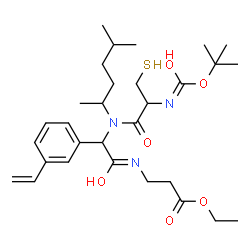 ChemSpider 2D Image | Ethyl N-{[(5-methyl-2-hexanyl)(N-{[(2-methyl-2-propanyl)oxy]carbonyl}cysteinyl)amino](3-vinylphenyl)acetyl}-beta-alaninate | C30H47N3O6S