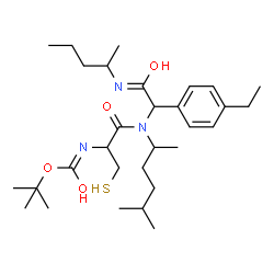 ChemSpider 2D Image | 2-Methyl-2-propanyl (1-{[1-(4-ethylphenyl)-2-oxo-2-(2-pentanylamino)ethyl](5-methyl-2-hexanyl)amino}-1-oxo-3-sulfanyl-2-propanyl)carbamate | C30H51N3O4S