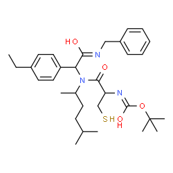 ChemSpider 2D Image | 2-Methyl-2-propanyl (1-{[2-(benzylamino)-1-(4-ethylphenyl)-2-oxoethyl](5-methyl-2-hexanyl)amino}-1-oxo-3-sulfanyl-2-propanyl)carbamate | C32H47N3O4S