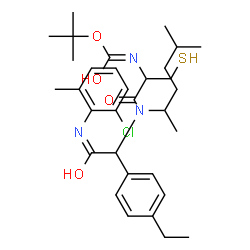 ChemSpider 2D Image | 2-Methyl-2-propanyl {1-[{2-[(2-chloro-6-methylphenyl)amino]-1-(4-ethylphenyl)-2-oxoethyl}(5-methyl-2-hexanyl)amino]-1-oxo-3-sulfanyl-2-propanyl}carbamate | C32H46ClN3O4S