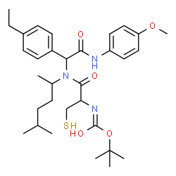 ChemSpider 2D Image | 2-Methyl-2-propanyl {1-[{1-(4-ethylphenyl)-2-[(4-methoxyphenyl)amino]-2-oxoethyl}(5-methyl-2-hexanyl)amino]-1-oxo-3-sulfanyl-2-propanyl}carbamate | C32H47N3O5S