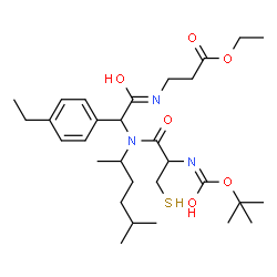 ChemSpider 2D Image | Ethyl N-{(4-ethylphenyl)[(5-methyl-2-hexanyl)(N-{[(2-methyl-2-propanyl)oxy]carbonyl}cysteinyl)amino]acetyl}-beta-alaninate | C30H49N3O6S