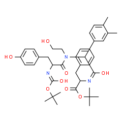 ChemSpider 2D Image | 2-Methyl-2-propanyl N-{(3,4-dimethylphenyl)[(2-hydroxyethyl)(N-{[(2-methyl-2-propanyl)oxy]carbonyl}tyrosyl)amino]acetyl}phenylalaninate | C39H51N3O8