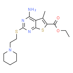 ChemSpider 2D Image | Ethyl 4-amino-5-methyl-2-{[2-(1-piperidinyl)ethyl]sulfanyl}thieno[2,3-d]pyrimidine-6-carboxylate | C17H24N4O2S2