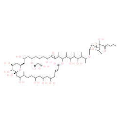 ChemSpider 2D Image | 3-{[(1R,17E,30R,31R,32S)-14-{7-[(2,6-Dideoxy-3-O-pentanoylhexopyranosyl)oxy]-3,5-dihydroxy-4,6-dimethyl-2-octanyl}-3,9,20,22,24,28,30,31,32-nonahydroxy-13,27-dimethyl-16-oxo-11,15,34-trioxatricyclo[28
.3.1.0~10,12~]tetratriacont-17-en-5-yl]oxy}-3-oxopropanoic acid | C57H98O24