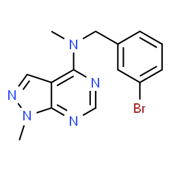 ChemSpider 2D Image | N-(3-Bromobenzyl)-N,1-dimethyl-1H-pyrazolo[3,4-d]pyrimidin-4-amine | C14H14BrN5