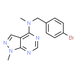 ChemSpider 2D Image | N-(4-Bromobenzyl)-N,1-dimethyl-1H-pyrazolo[3,4-d]pyrimidin-4-amine | C14H14BrN5