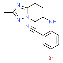ChemSpider 2D Image | 5-Bromo-2-[(2-methyl-5,6,7,8-tetrahydro[1,2,4]triazolo[1,5-a]pyridin-6-yl)amino]benzonitrile | C14H14BrN5