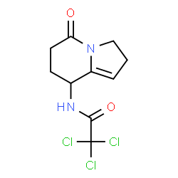 ChemSpider 2D Image | 2,2,2-Trichloro-N-(5-oxo-2,3,5,6,7,8-hexahydro-8-indolizinyl)acetamide | C10H11Cl3N2O2