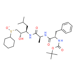 ChemSpider 2D Image | N-{[(2-Methyl-2-propanyl)oxy]carbonyl}-L-phenylalanyl-N-{(2S,3R)-1-[cyclohexyl(oxido)sulfonio]-2-hydroxy-5-methyl-3-hexanyl}-L-alaninamide | C30H49N3O6S