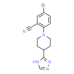 ChemSpider 2D Image | 5-Bromo-2-[4-(4H-1,2,4-triazol-3-yl)-1-piperidinyl]benzonitrile | C14H14BrN5