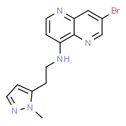 ChemSpider 2D Image | 7-Bromo-N-[2-(1-methyl-1H-pyrazol-5-yl)ethyl]-1,5-naphthyridin-4-amine | C14H14BrN5