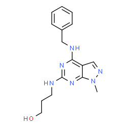 ChemSpider 2D Image | 3-{[4-(Benzylamino)-1-methyl-1H-pyrazolo[3,4-d]pyrimidin-6-yl]amino}-1-propanol | C16H20N6O