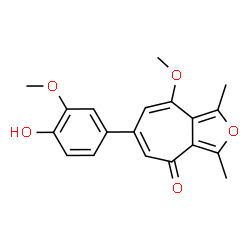 ChemSpider 2D Image | 6-(4-hydroxy-3-methoxyphenyl)-4-methoxy-1,3-dimethyl-8-cyclohepta[c]furanone | C19H18O5
