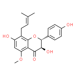 ChemSpider 2D Image | (2R,3R)-3,7-Dihydroxy-2-(4-hydroxyphenyl)-5-methoxy-8-(3-methyl-2-buten-1-yl)-2,3-dihydro-4H-chromen-4-one | C21H22O6