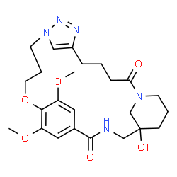 ChemSpider 2D Image | 5-Hydroxy-23,26-dimethoxy-21-oxa-3,9,15,16,17-pentaazatetracyclo[20.2.2.1~5,9~.1~14,17~]octacosa-1(24),14(27),15,22,25-pentaene-2,10-dione | C24H33N5O6